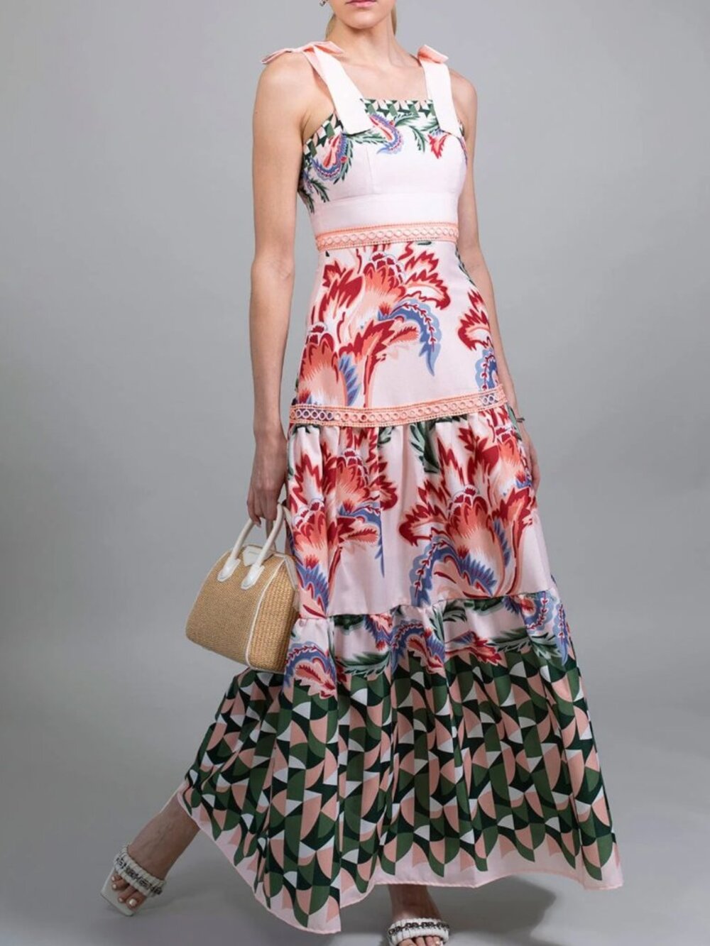NWOT PATBO Plitka Floral Bow Embellished Maxi Dress